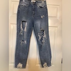 Flying Monkey Size 27 High Rise Jeans 100%  Cotton Distressed Holes Light Wash